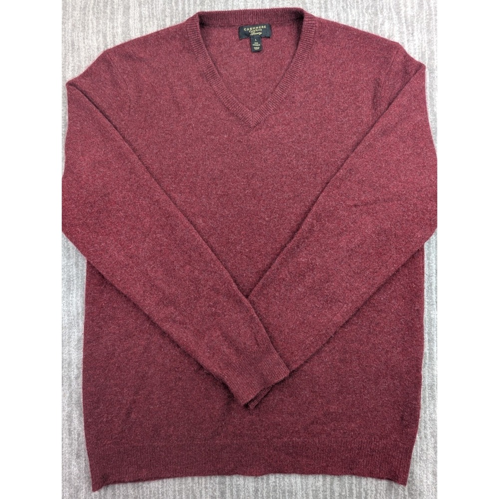 Club Room Sweater Mens Large Maroon Solid 100% Cashmere V Neck Knit Pullover